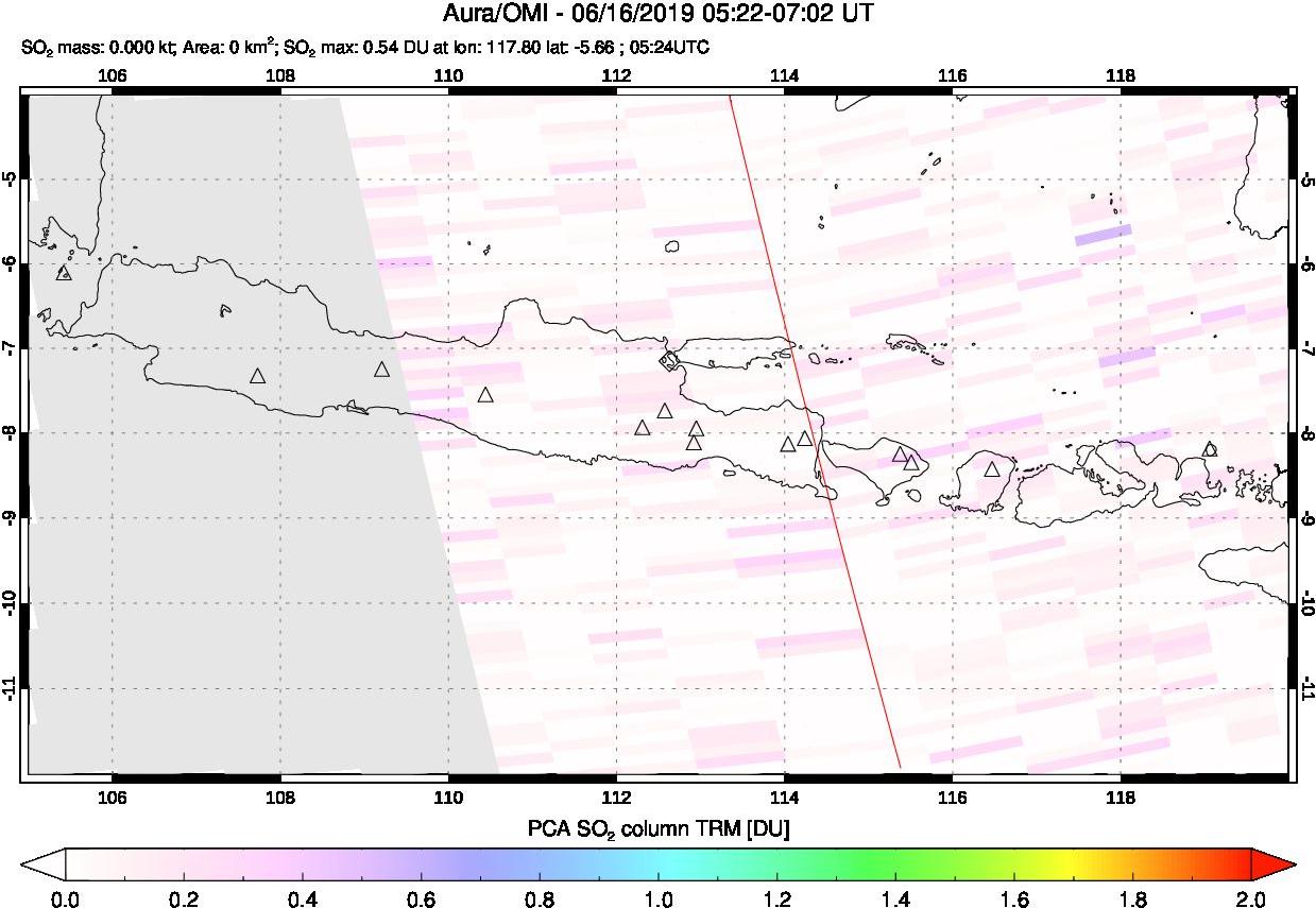 A sulfur dioxide image over Java, Indonesia on Jun 16, 2019.