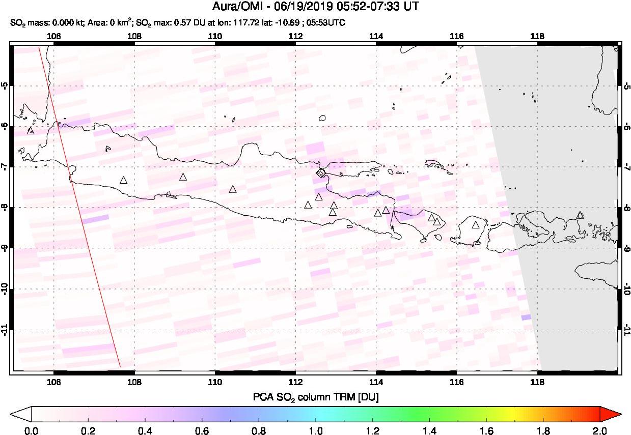 A sulfur dioxide image over Java, Indonesia on Jun 19, 2019.
