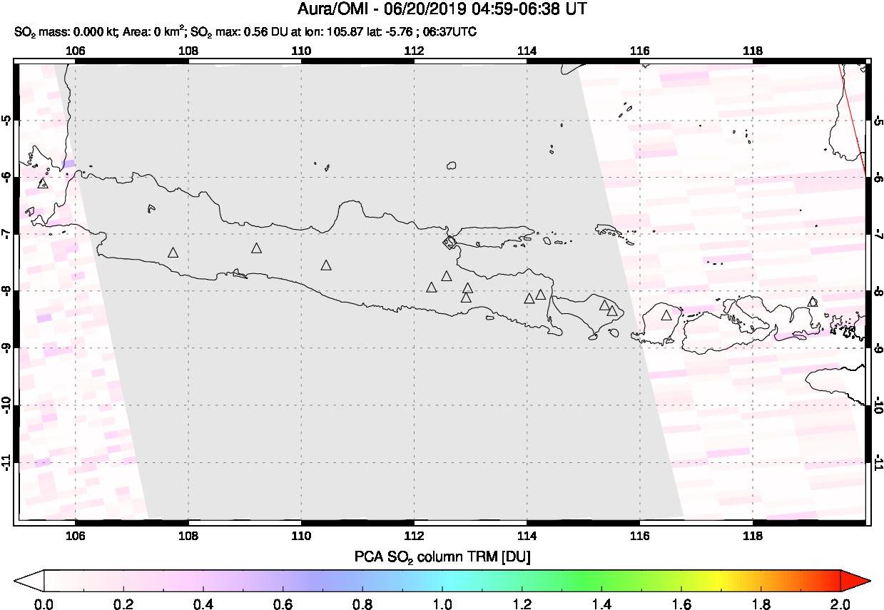 A sulfur dioxide image over Java, Indonesia on Jun 20, 2019.