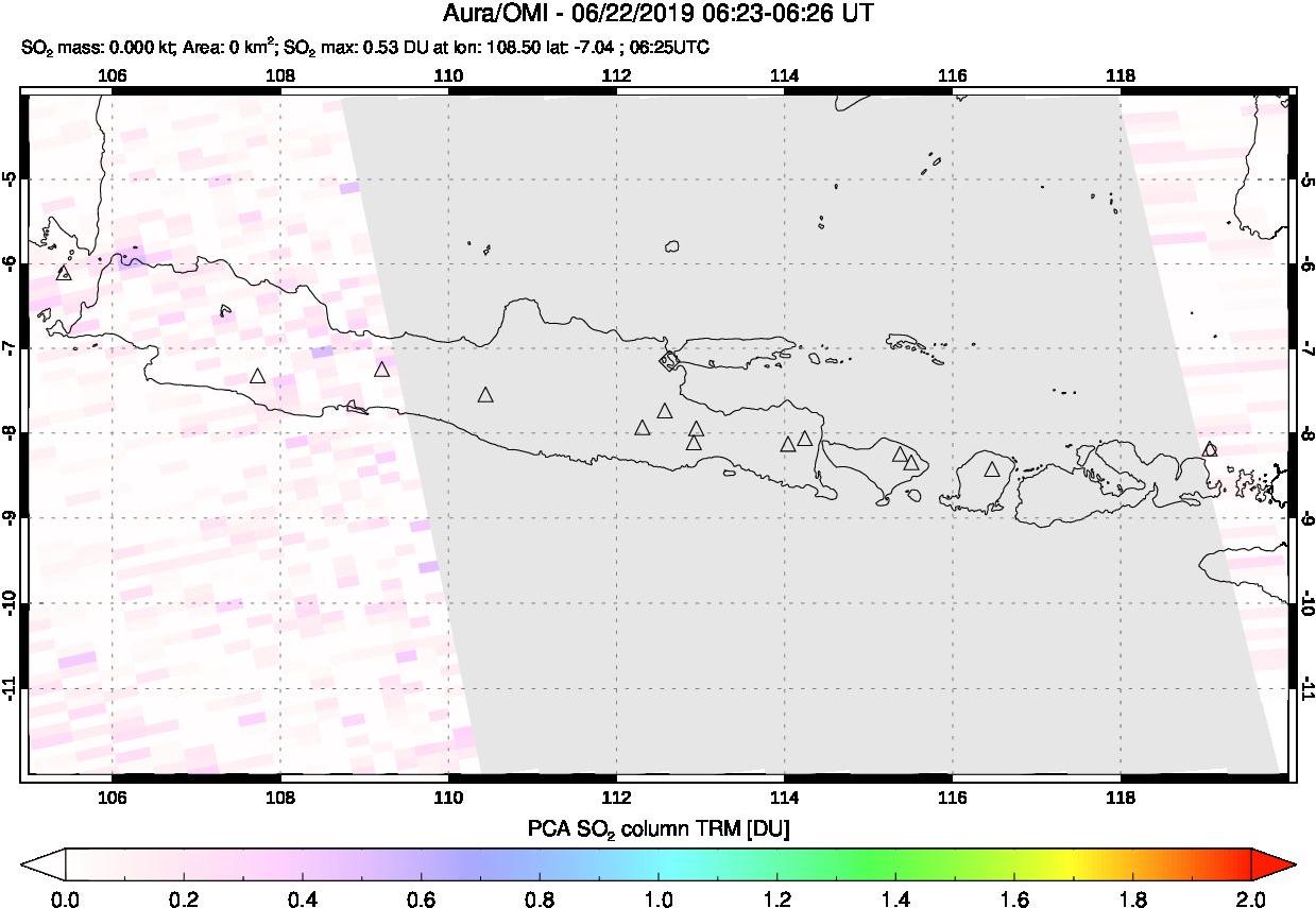 A sulfur dioxide image over Java, Indonesia on Jun 22, 2019.
