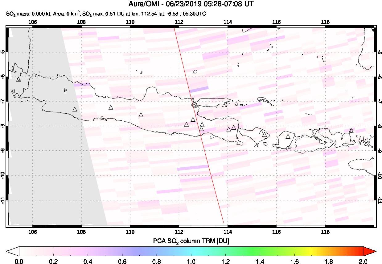 A sulfur dioxide image over Java, Indonesia on Jun 23, 2019.