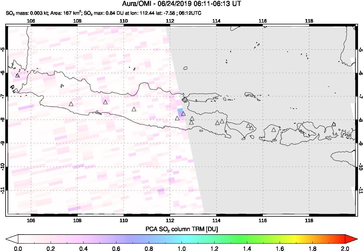 A sulfur dioxide image over Java, Indonesia on Jun 24, 2019.
