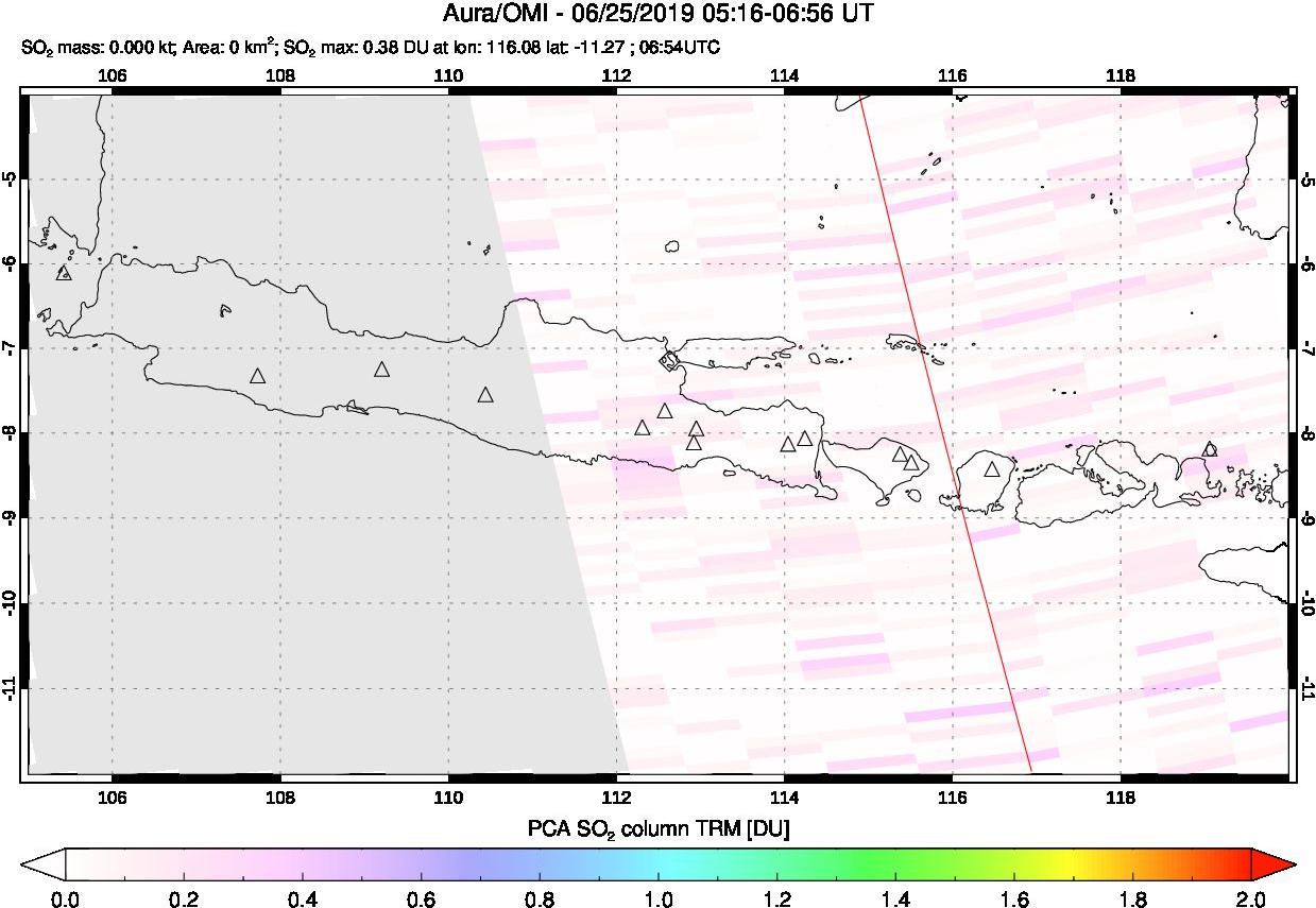 A sulfur dioxide image over Java, Indonesia on Jun 25, 2019.