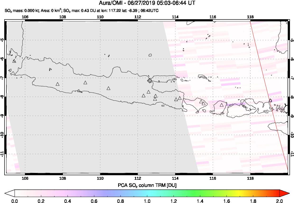 A sulfur dioxide image over Java, Indonesia on Jun 27, 2019.