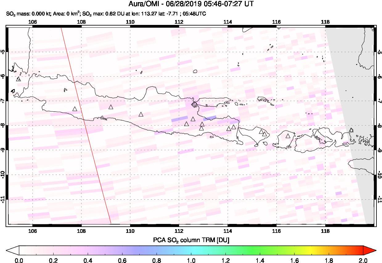 A sulfur dioxide image over Java, Indonesia on Jun 28, 2019.