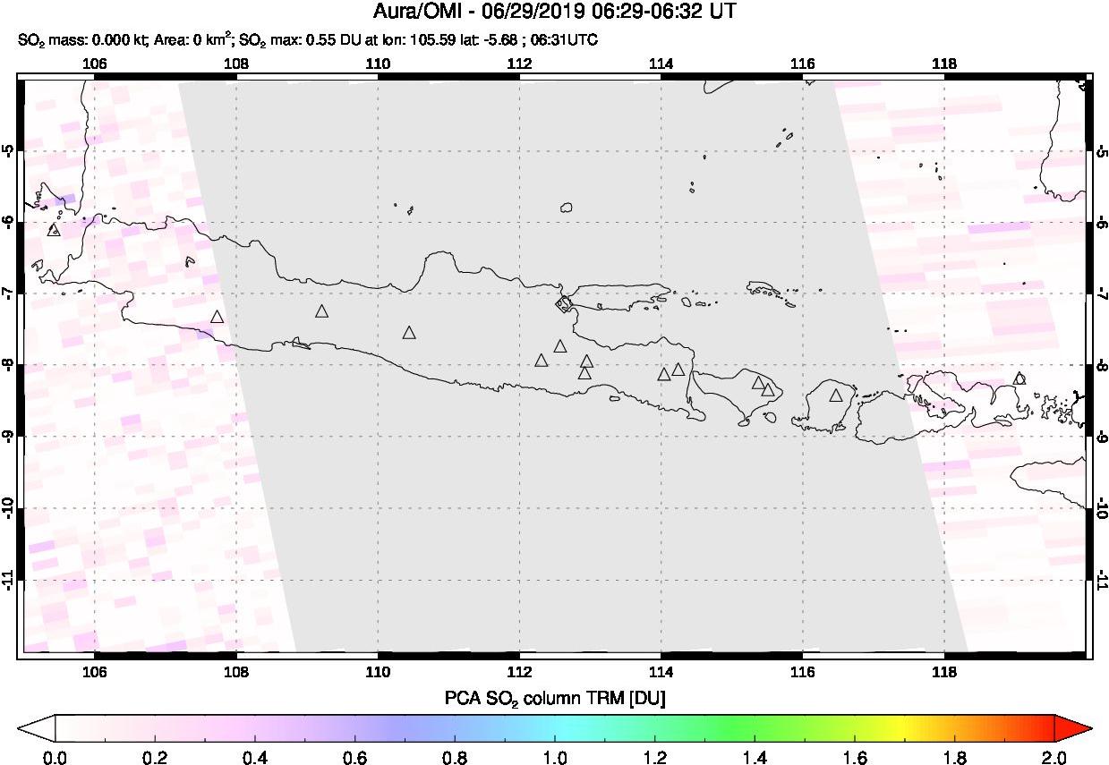 A sulfur dioxide image over Java, Indonesia on Jun 29, 2019.