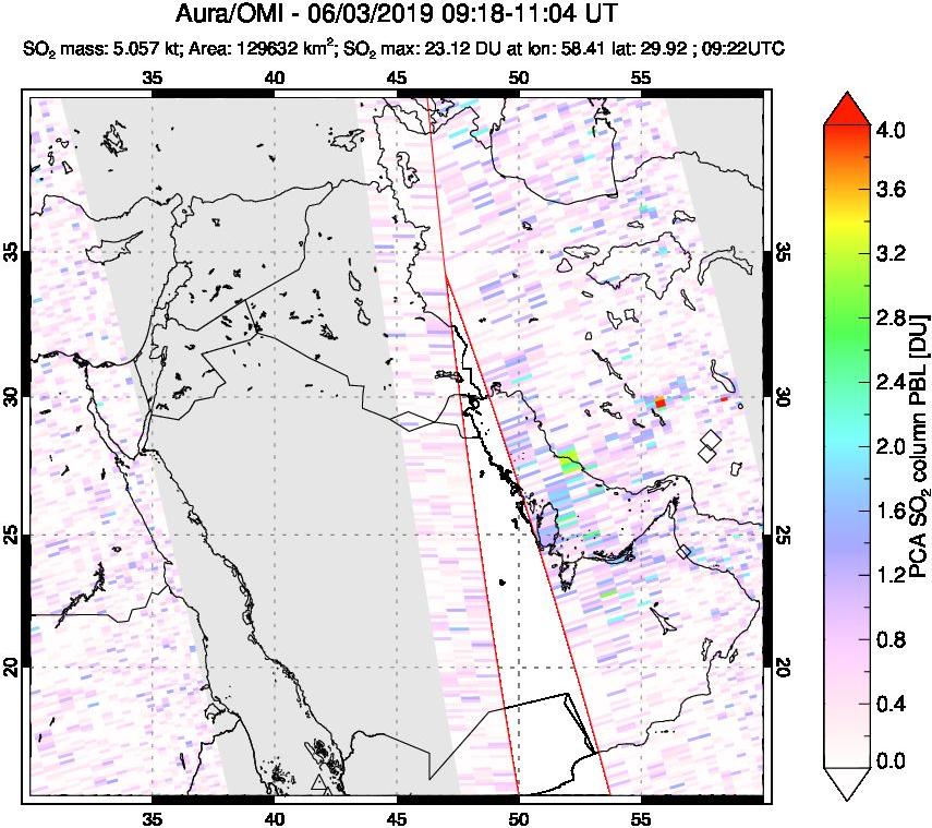 A sulfur dioxide image over Middle East on Jun 03, 2019.