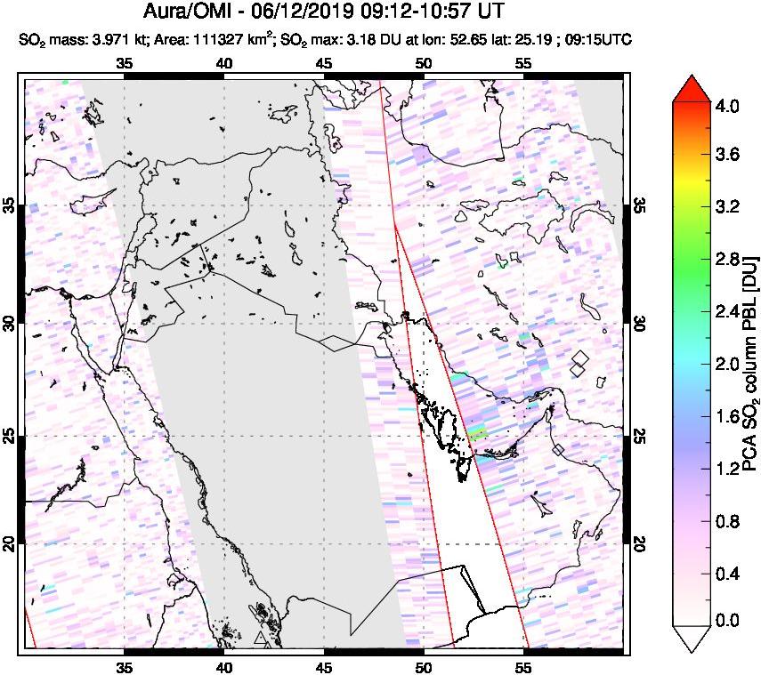 A sulfur dioxide image over Middle East on Jun 12, 2019.