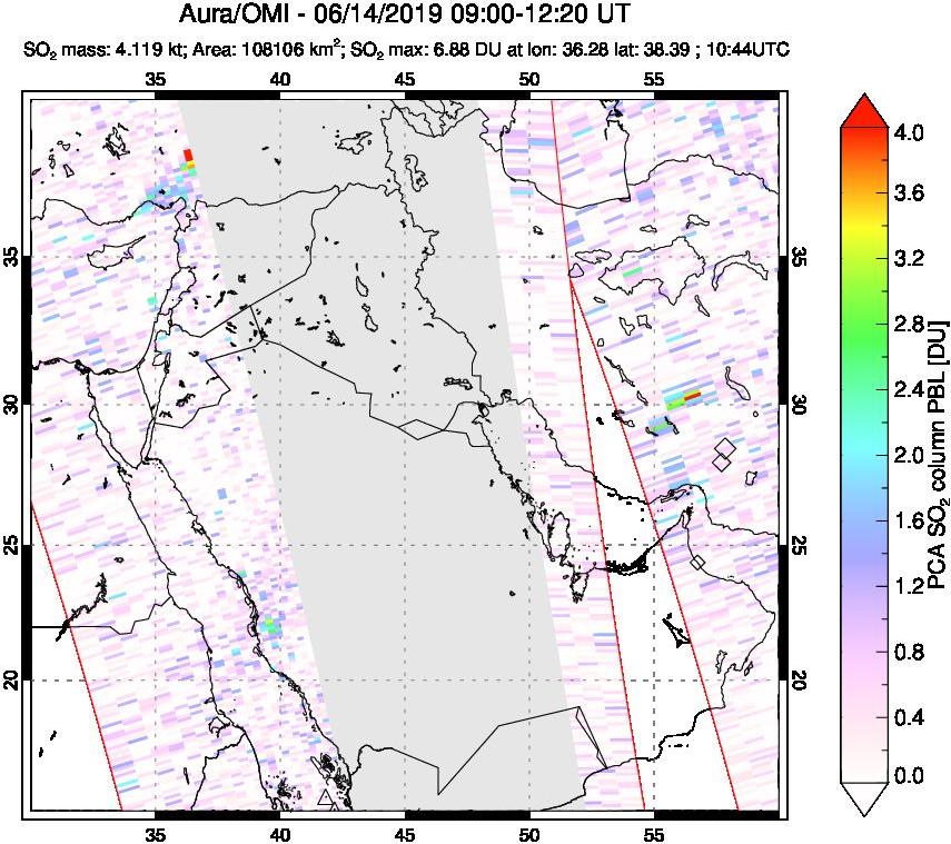A sulfur dioxide image over Middle East on Jun 14, 2019.