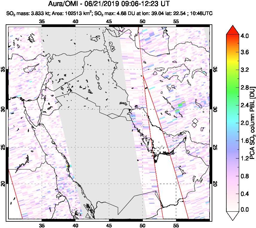 A sulfur dioxide image over Middle East on Jun 21, 2019.
