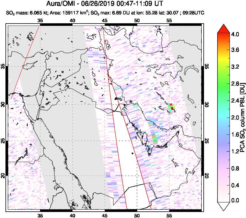 A sulfur dioxide image over Middle East on Jun 26, 2019.