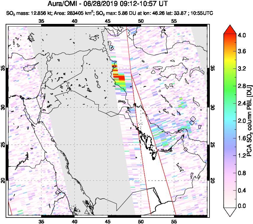 A sulfur dioxide image over Middle East on Jun 28, 2019.