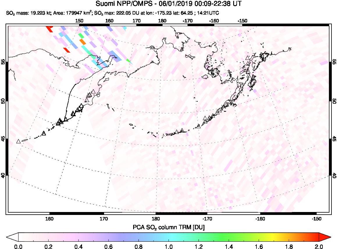 A sulfur dioxide image over North Pacific on Jun 01, 2019.