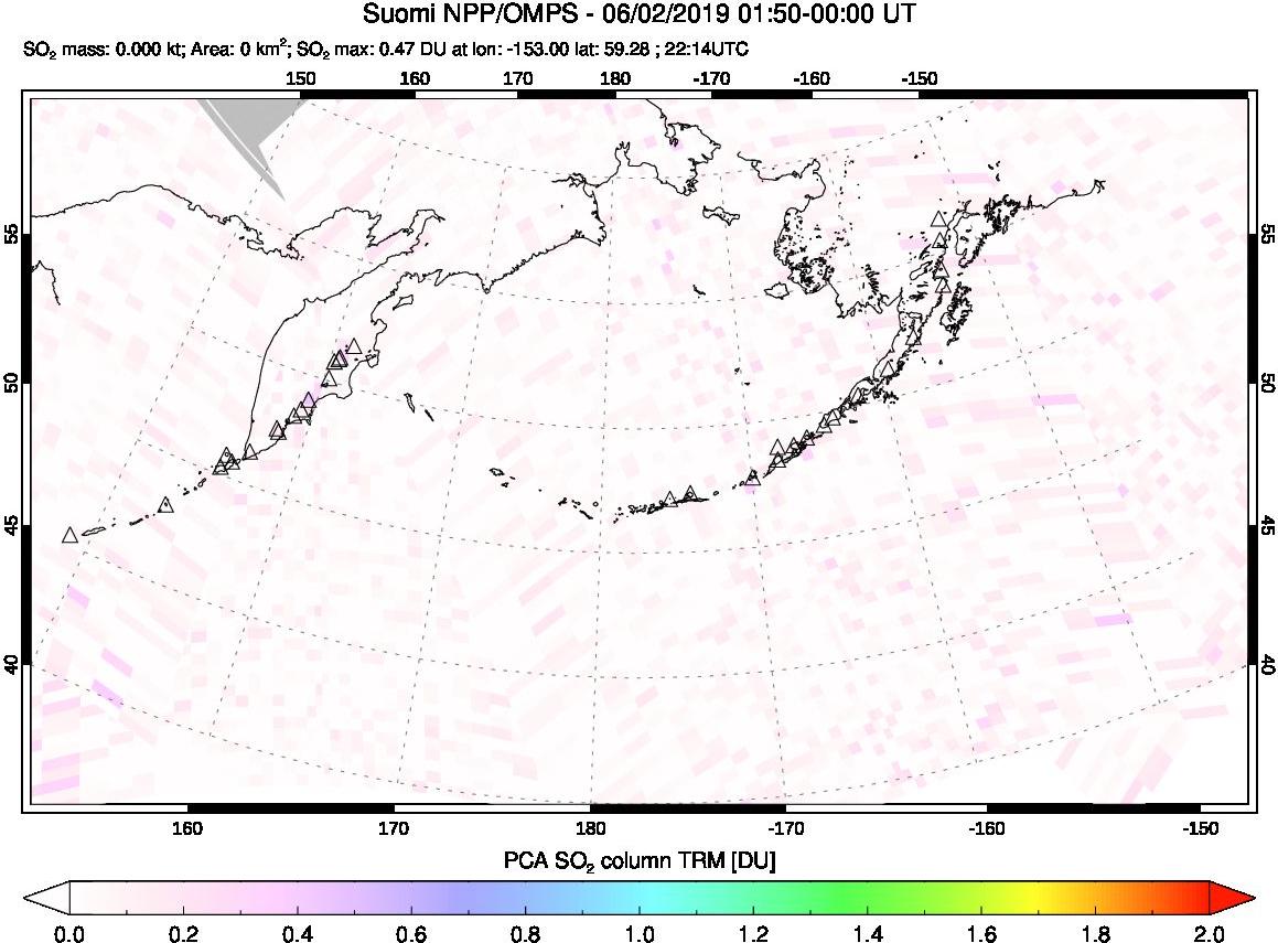 A sulfur dioxide image over North Pacific on Jun 02, 2019.