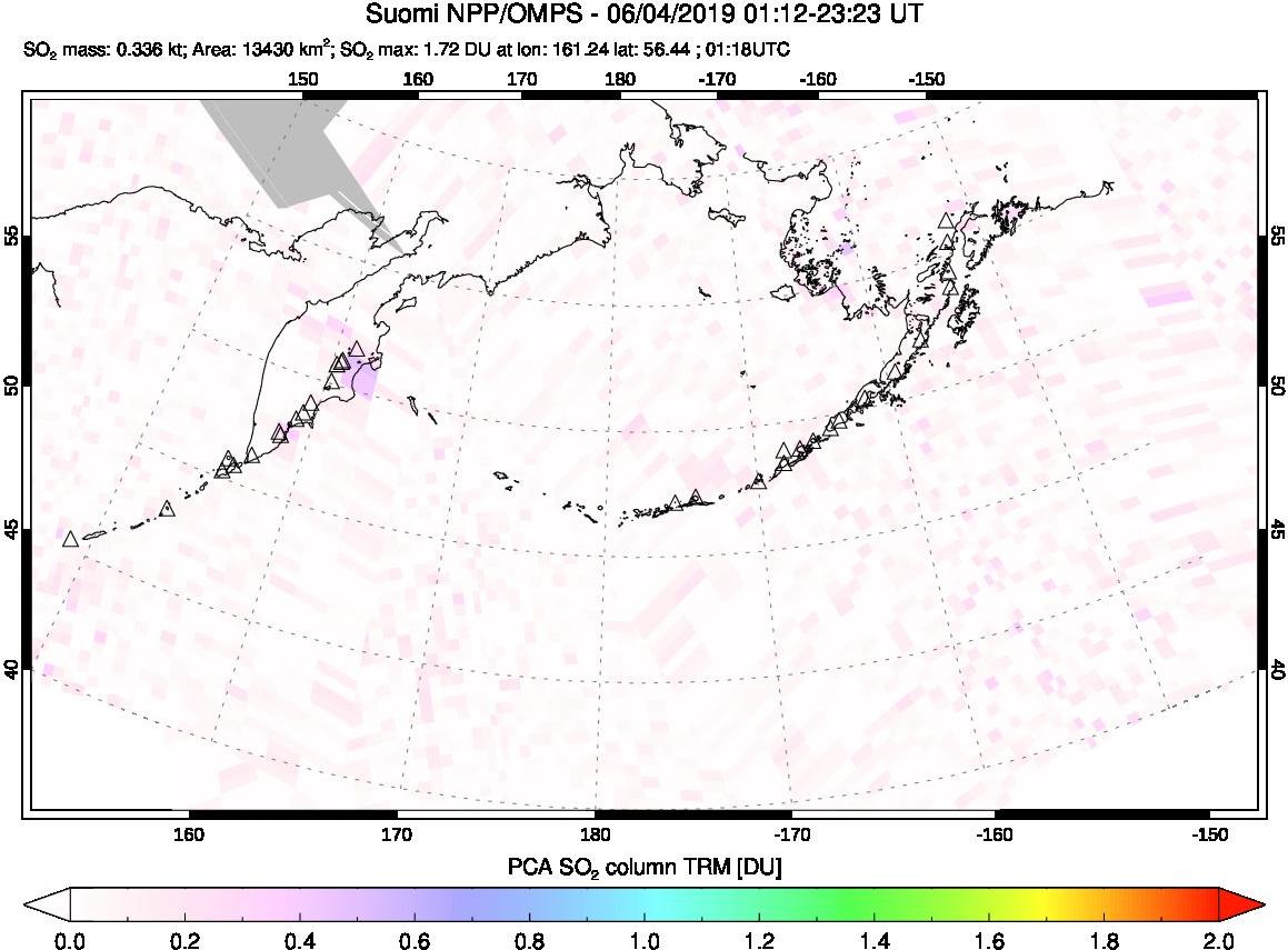 A sulfur dioxide image over North Pacific on Jun 04, 2019.