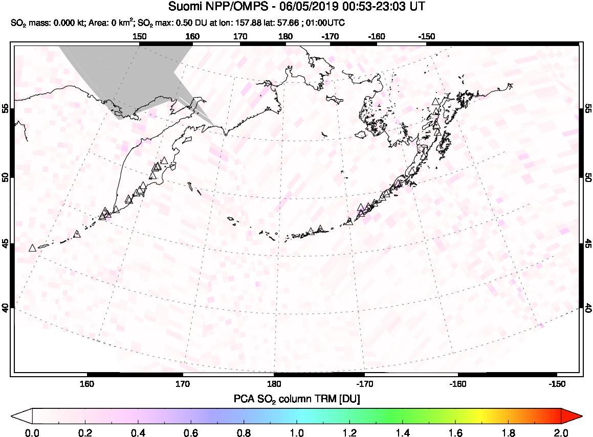 A sulfur dioxide image over North Pacific on Jun 05, 2019.