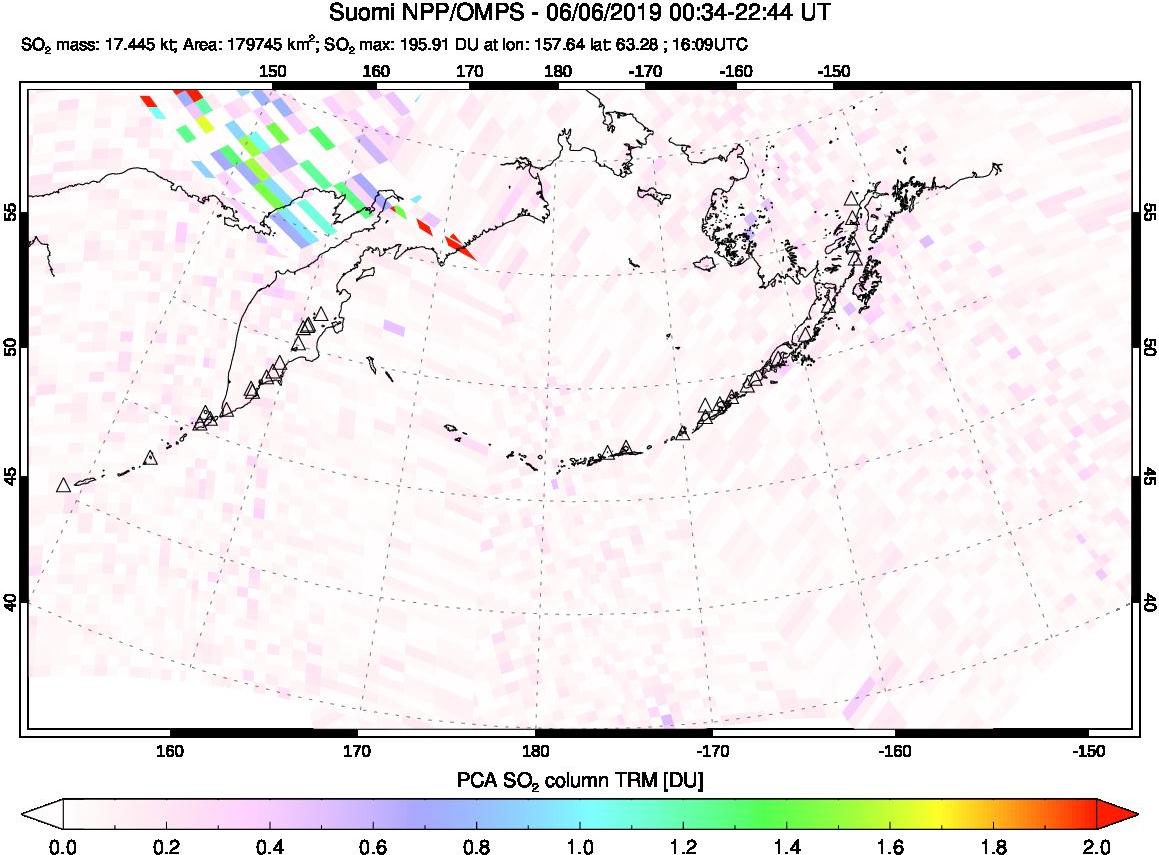 A sulfur dioxide image over North Pacific on Jun 06, 2019.