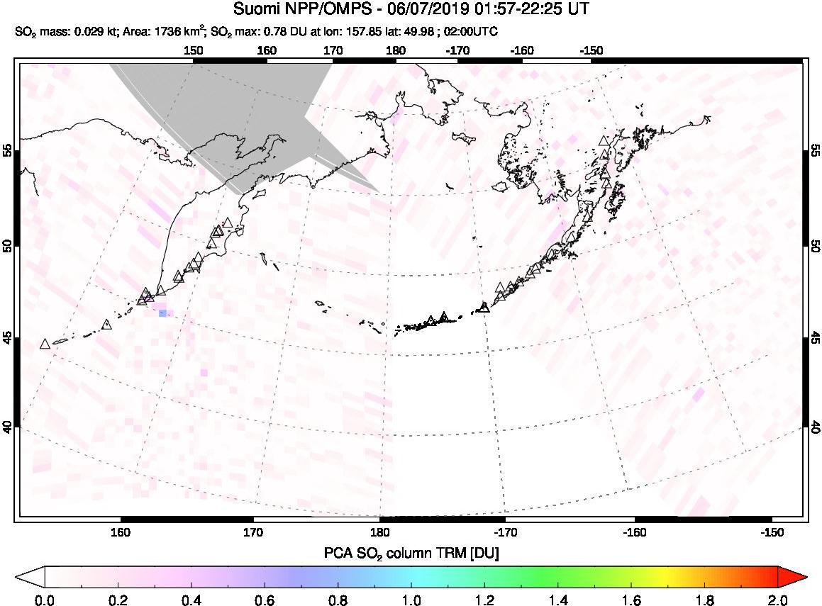 A sulfur dioxide image over North Pacific on Jun 07, 2019.