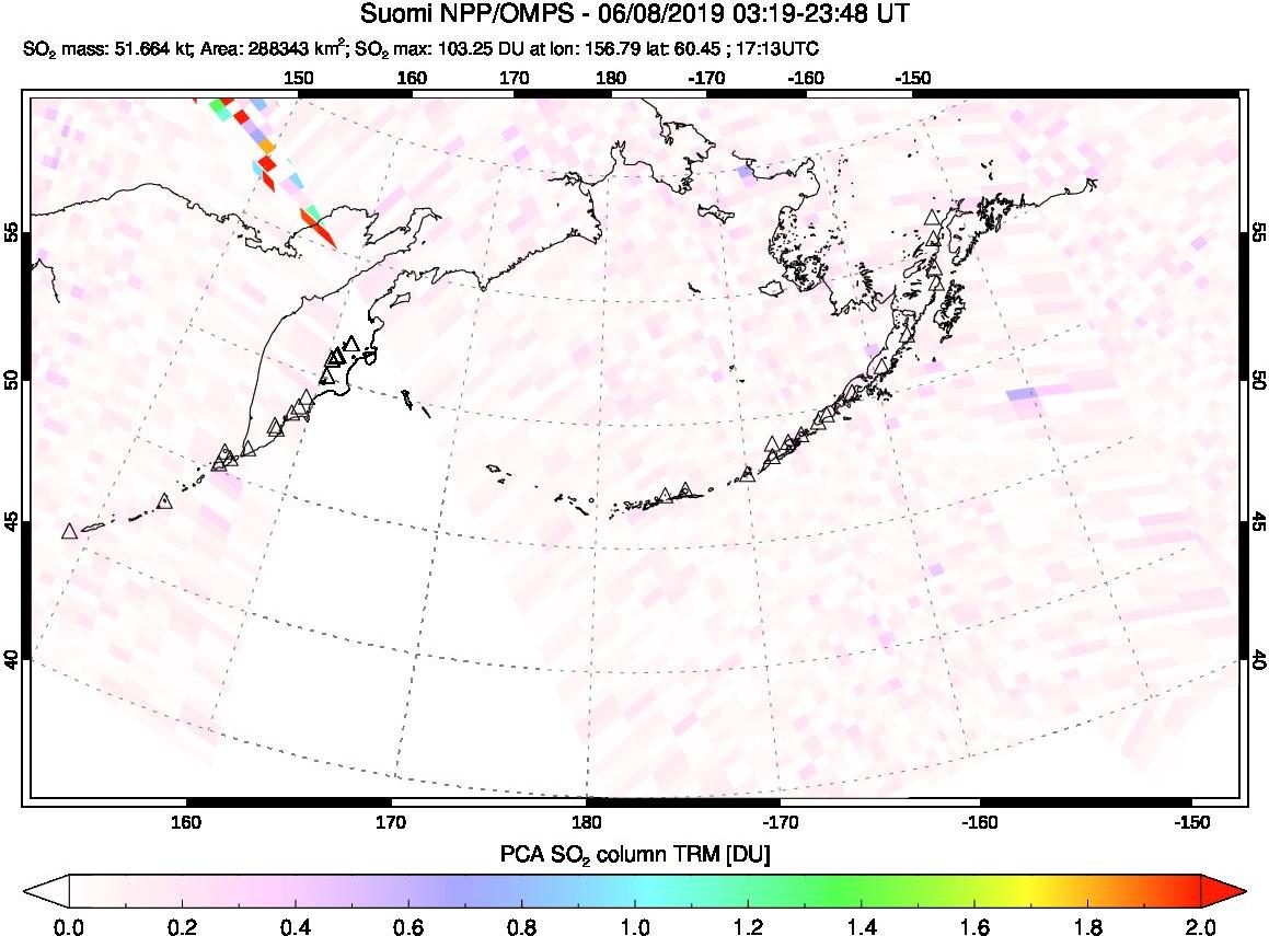 A sulfur dioxide image over North Pacific on Jun 08, 2019.