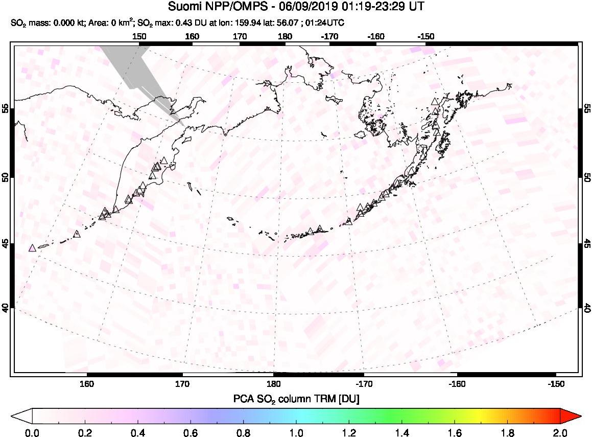 A sulfur dioxide image over North Pacific on Jun 09, 2019.