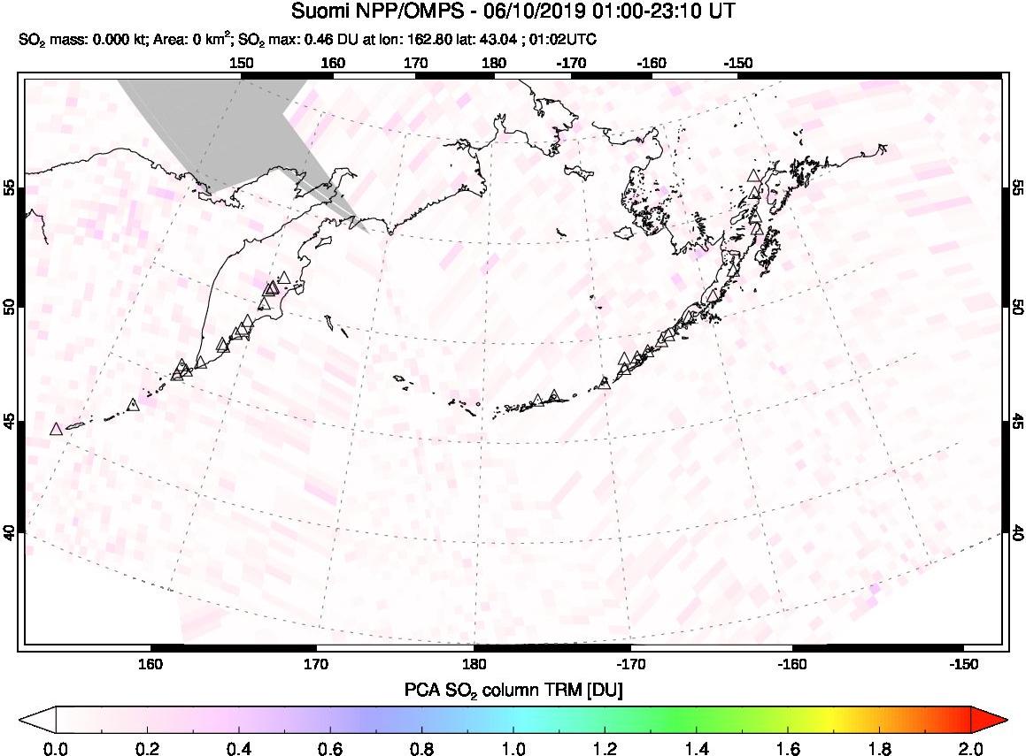 A sulfur dioxide image over North Pacific on Jun 10, 2019.