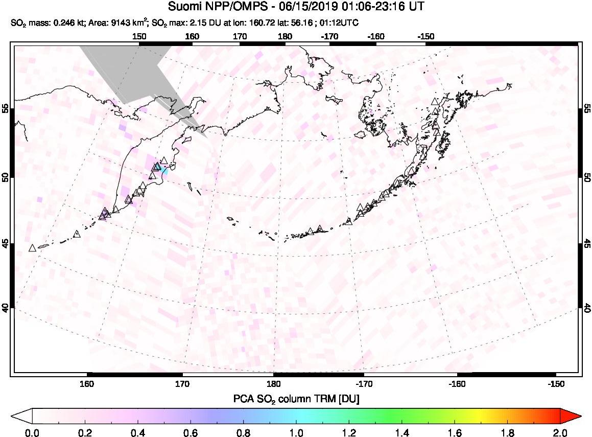 A sulfur dioxide image over North Pacific on Jun 15, 2019.