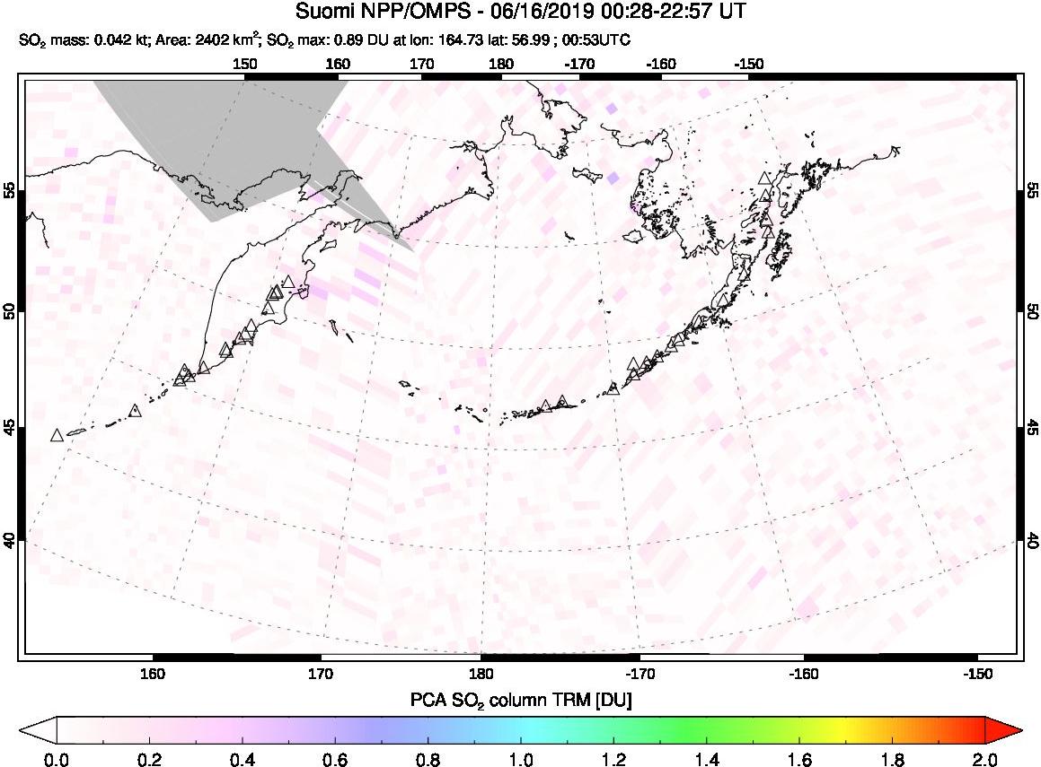 A sulfur dioxide image over North Pacific on Jun 16, 2019.