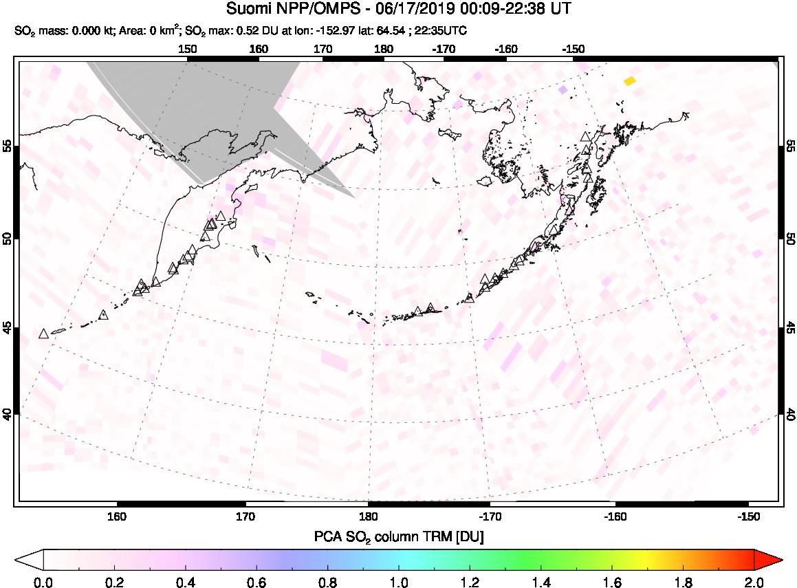 A sulfur dioxide image over North Pacific on Jun 17, 2019.