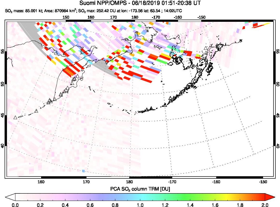 A sulfur dioxide image over North Pacific on Jun 18, 2019.