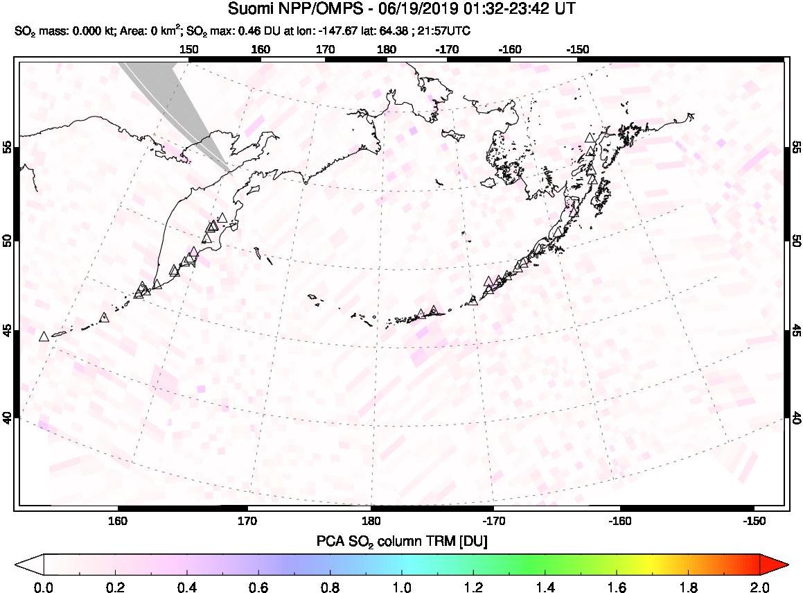 A sulfur dioxide image over North Pacific on Jun 19, 2019.