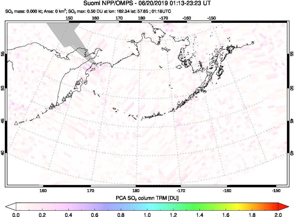 A sulfur dioxide image over North Pacific on Jun 20, 2019.