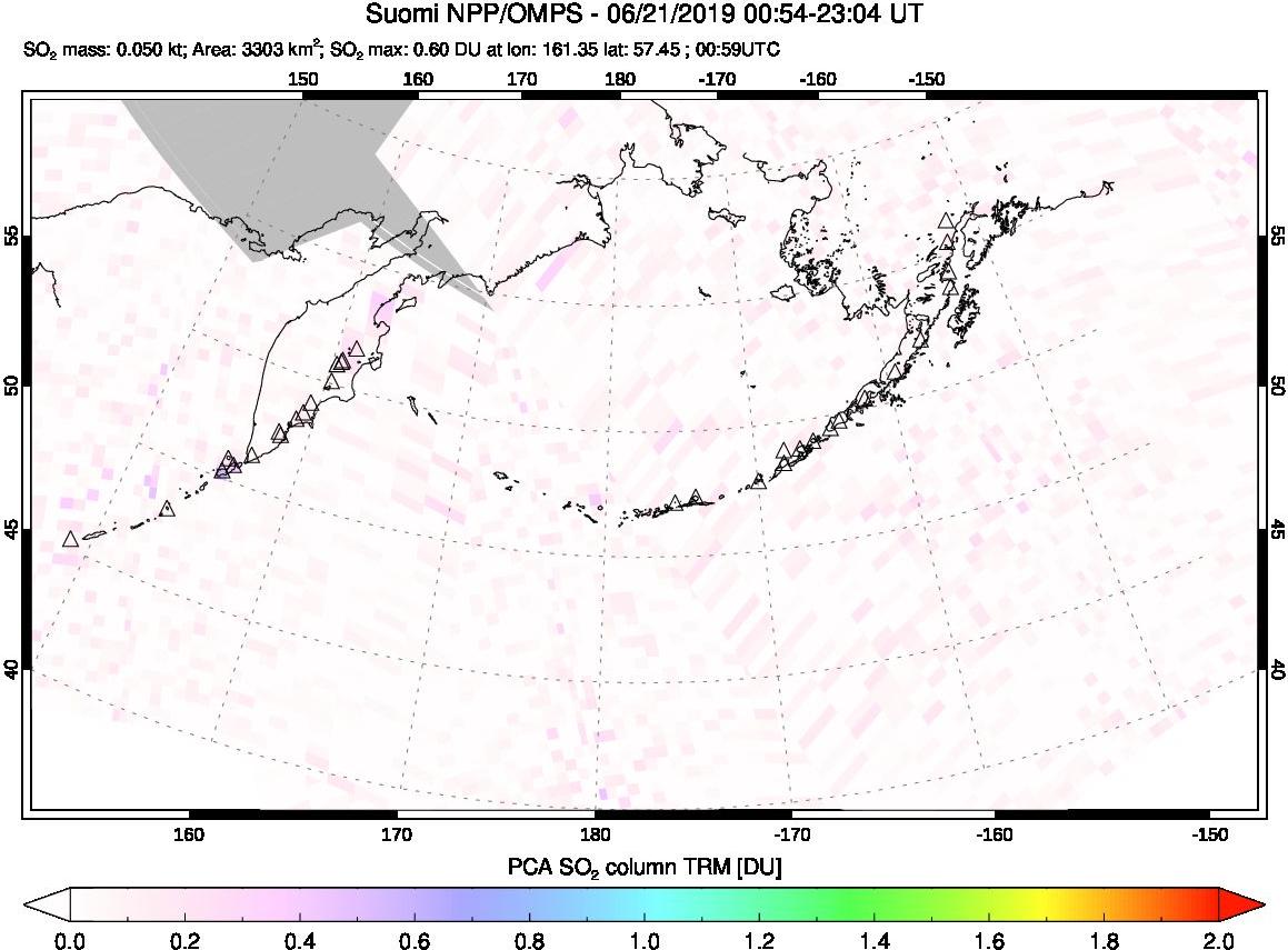 A sulfur dioxide image over North Pacific on Jun 21, 2019.