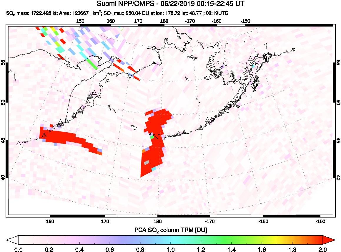 A sulfur dioxide image over North Pacific on Jun 22, 2019.