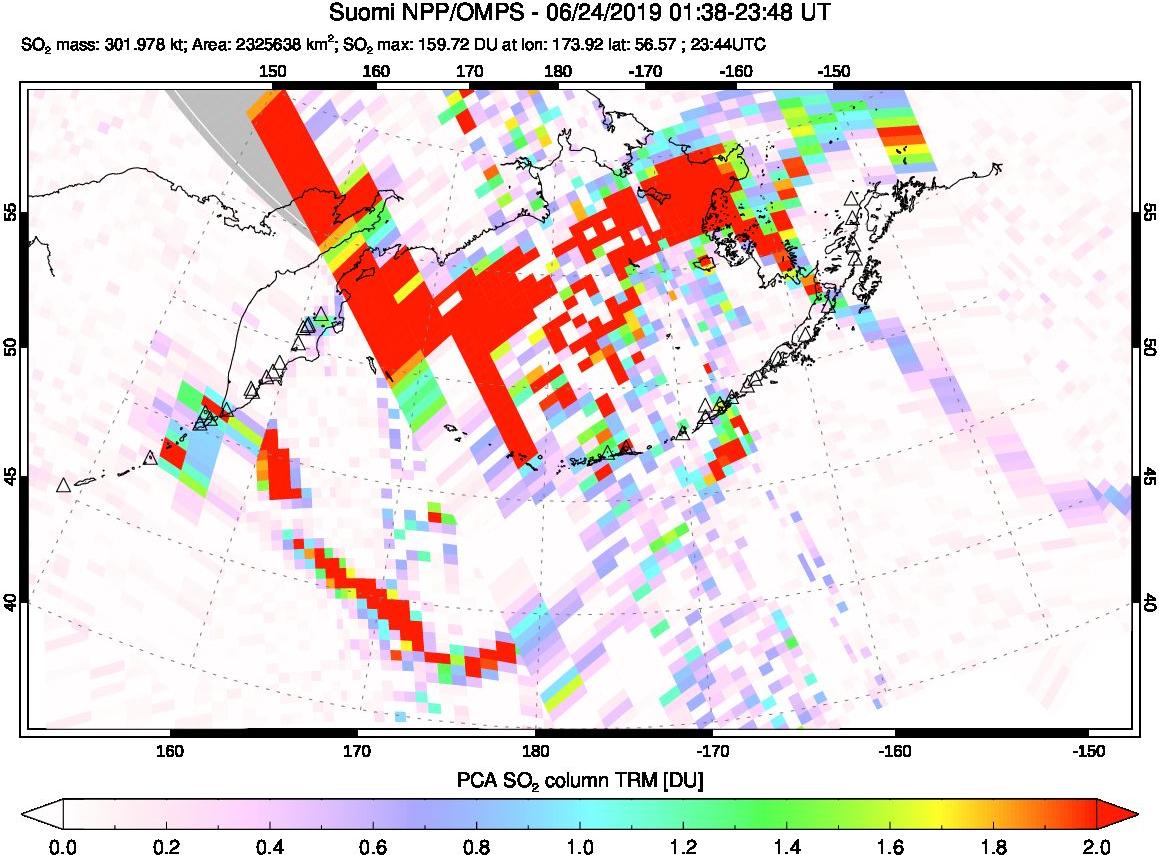 A sulfur dioxide image over North Pacific on Jun 24, 2019.