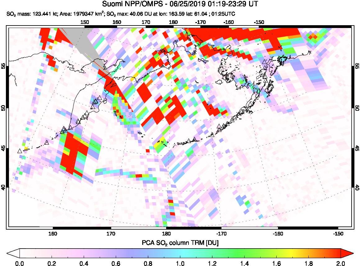 A sulfur dioxide image over North Pacific on Jun 25, 2019.