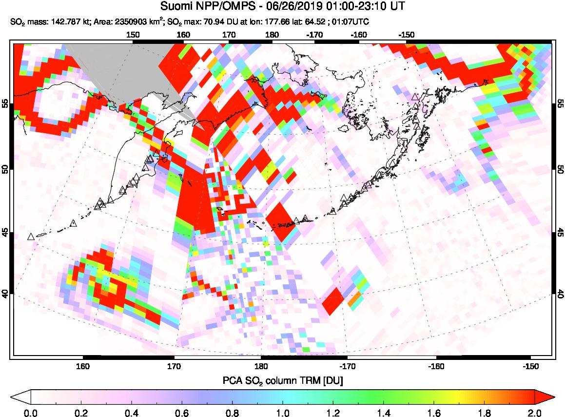 A sulfur dioxide image over North Pacific on Jun 26, 2019.