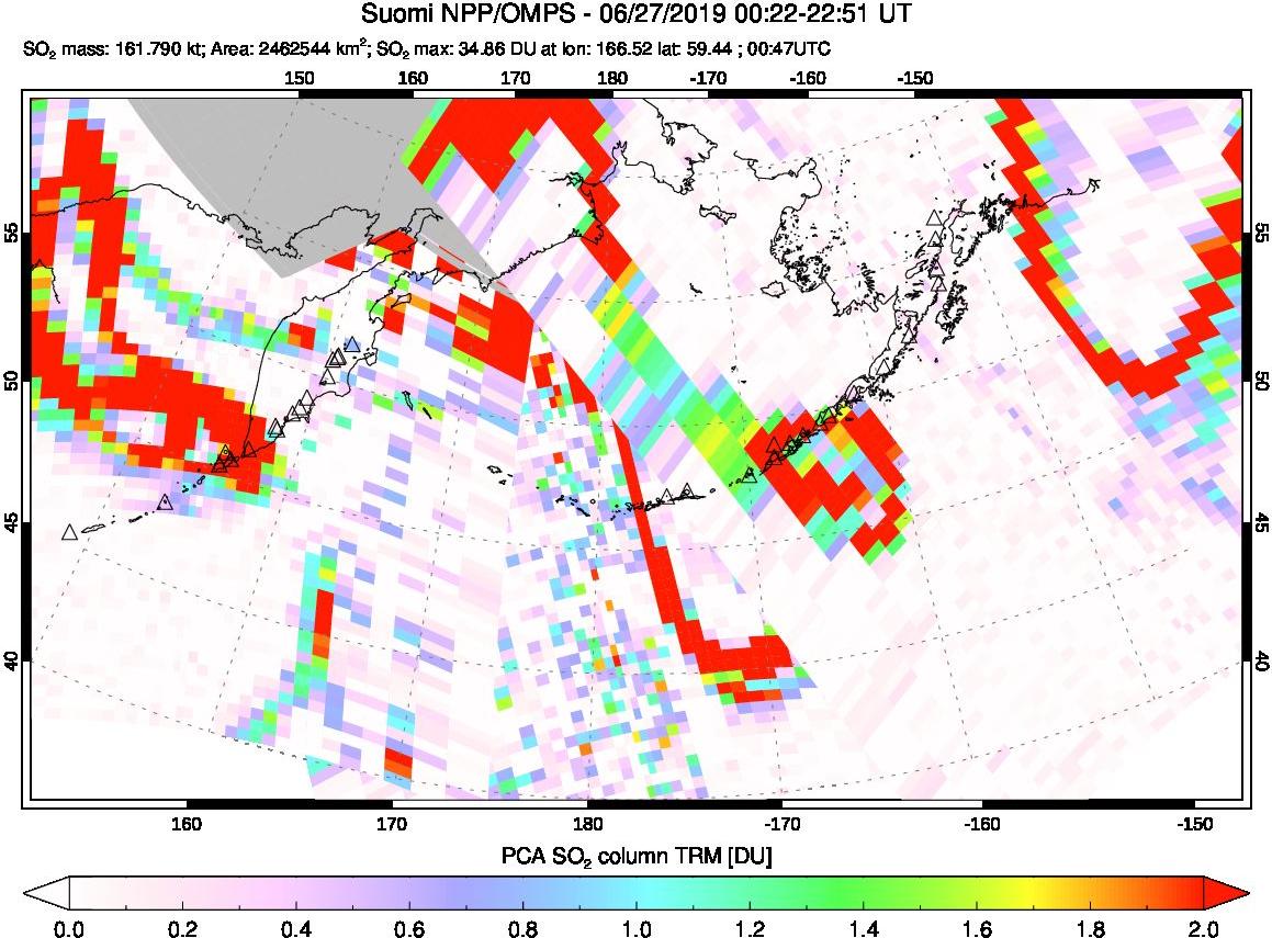 A sulfur dioxide image over North Pacific on Jun 27, 2019.