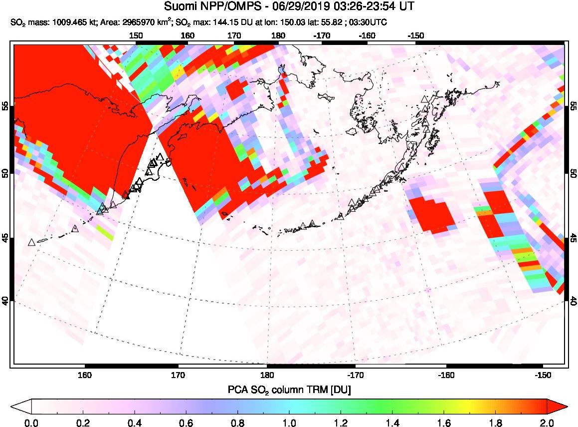 A sulfur dioxide image over North Pacific on Jun 29, 2019.