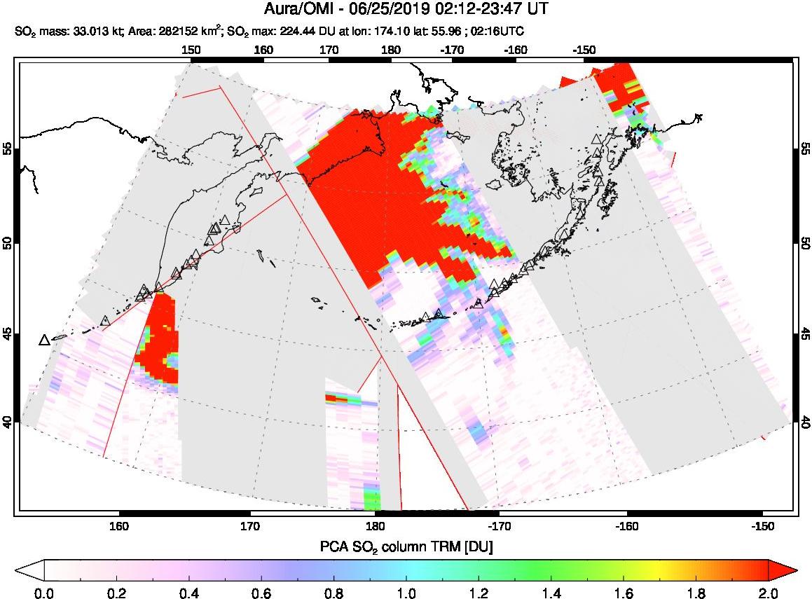A sulfur dioxide image over North Pacific on Jun 25, 2019.