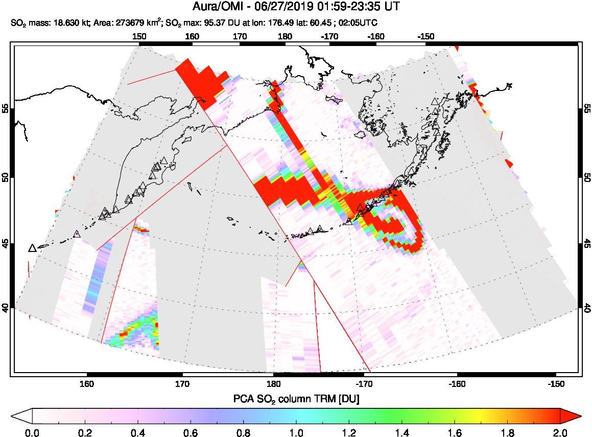A sulfur dioxide image over North Pacific on Jun 27, 2019.