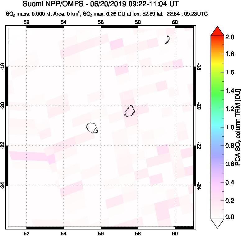 A sulfur dioxide image over Reunion Island, Indian Ocean on Jun 20, 2019.