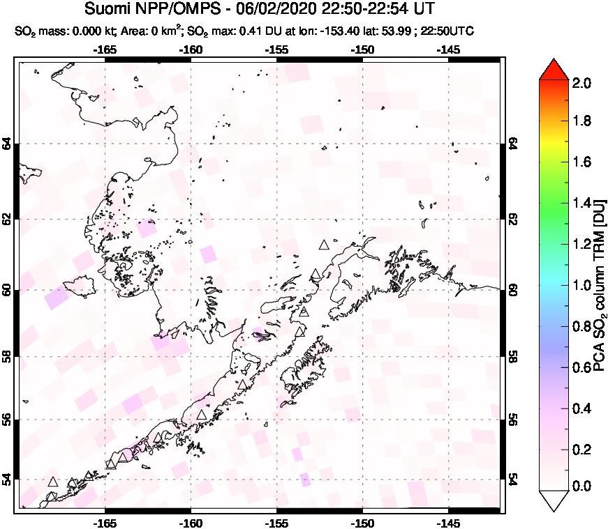 A sulfur dioxide image over Alaska, USA on Jun 02, 2020.