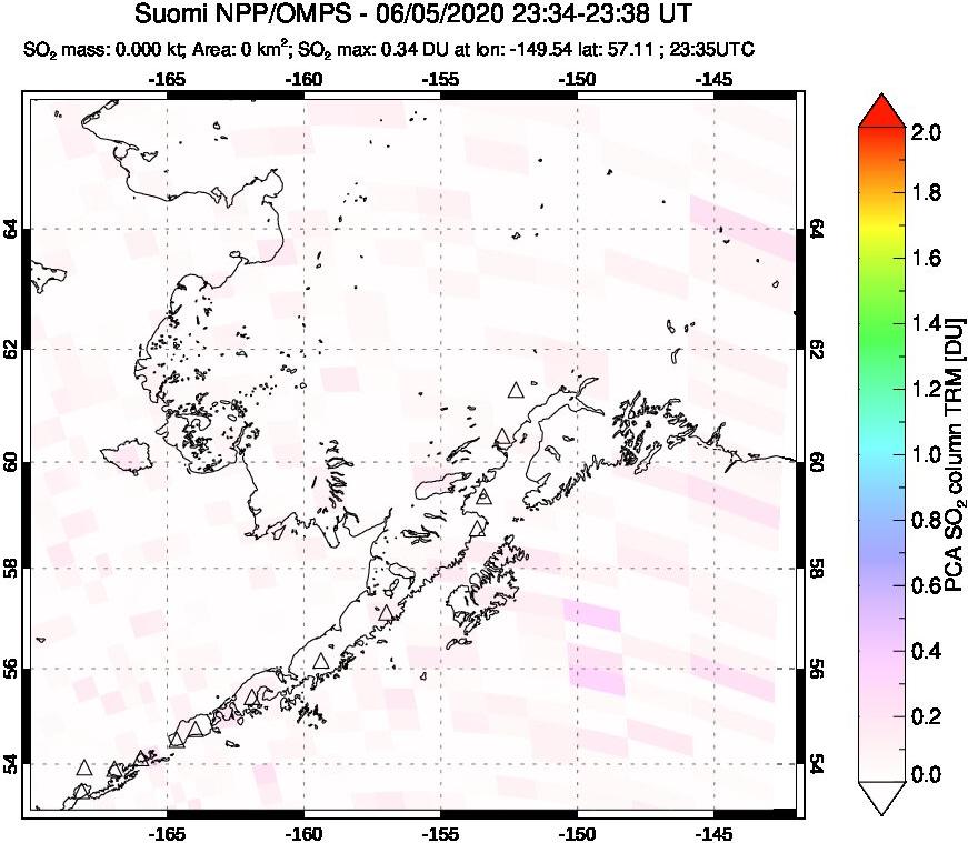 A sulfur dioxide image over Alaska, USA on Jun 05, 2020.