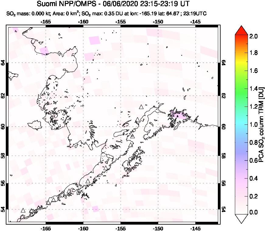A sulfur dioxide image over Alaska, USA on Jun 06, 2020.
