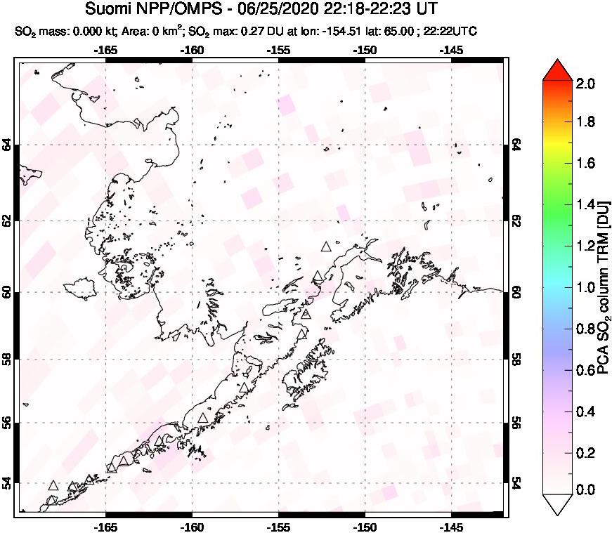 A sulfur dioxide image over Alaska, USA on Jun 25, 2020.