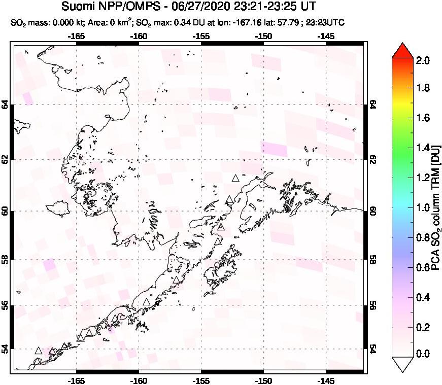 A sulfur dioxide image over Alaska, USA on Jun 27, 2020.