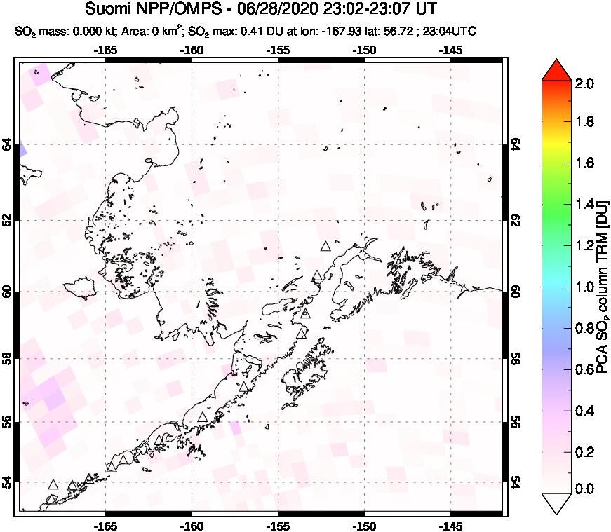 A sulfur dioxide image over Alaska, USA on Jun 28, 2020.