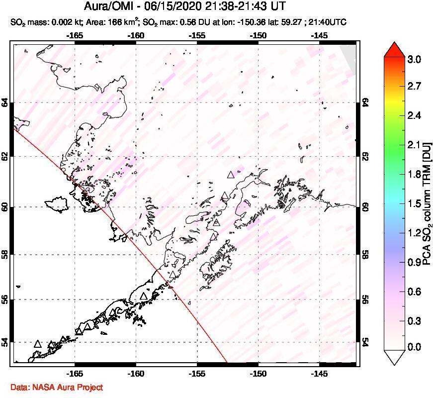 A sulfur dioxide image over Alaska, USA on Jun 15, 2020.