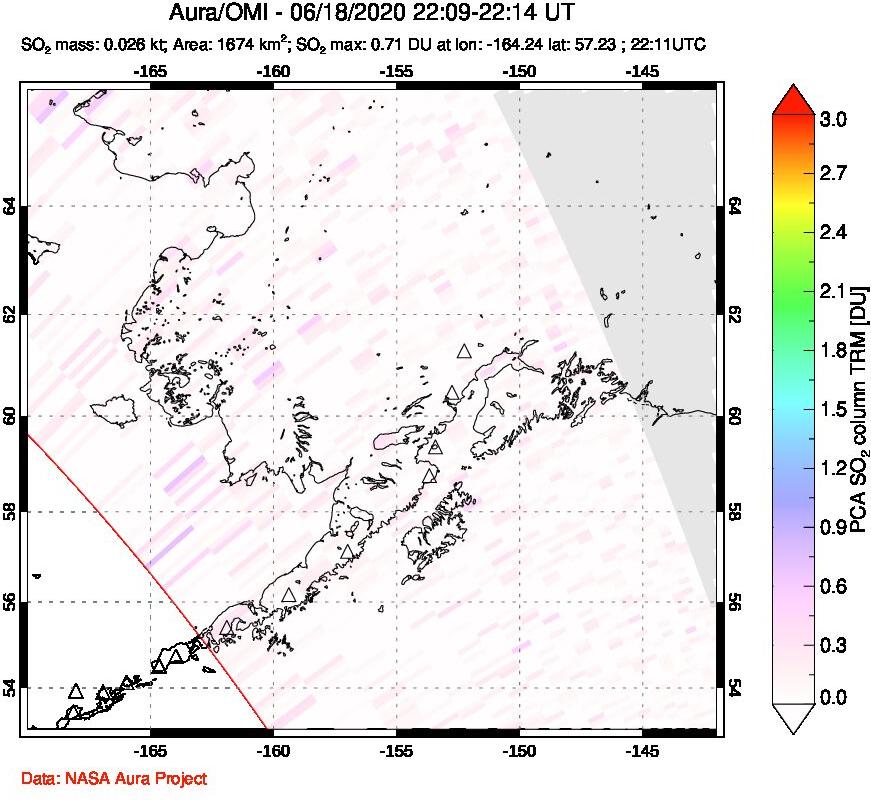A sulfur dioxide image over Alaska, USA on Jun 18, 2020.