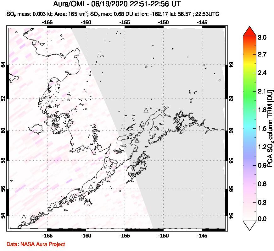 A sulfur dioxide image over Alaska, USA on Jun 19, 2020.